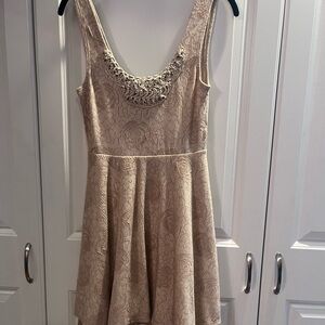 Free People Gold Embellished Pleated Mini Dress